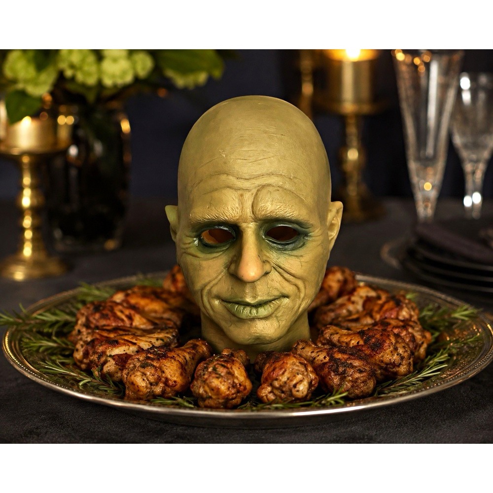 Vintage Style Creepy Bald Man Head Halloween Prop Display Horror Head on Platter